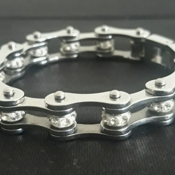 ATC Rhinestone Bike Chain Bracelet 7" + Silver Tone Bangle Bracelets - Picture 6 of 15